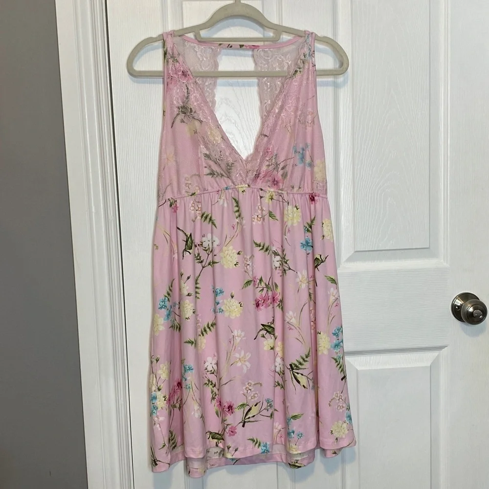 La Vie en Rose Pink Floral Lace Babydoll Chemise Sleep Dress XL - Picture 8 of 15